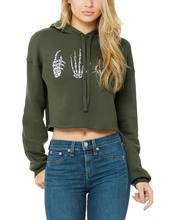 Load image into Gallery viewer, Skelly hands cropped hoodie- olive