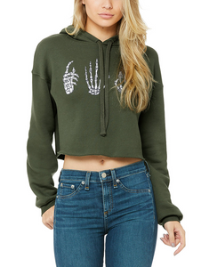 Skelly hands cropped hoodie- olive