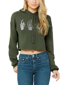 Skelly Hands Cropped Hoodie - Olive