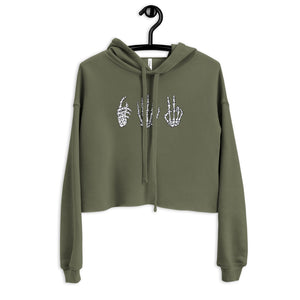 Skelly hands cropped hoodie- olive